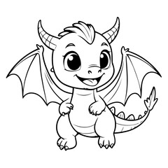Cute vector illustration Dragon drawing for kids colouring activity
