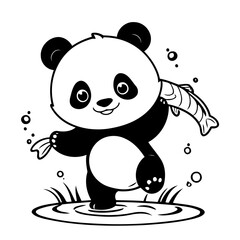 Vector illustration of a cute Panda drawing for colouring page