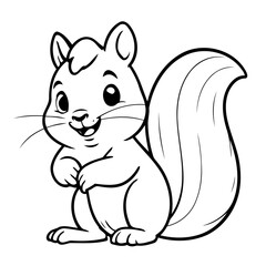 Simple vector illustration of Squirrel drawing for kids colouring page
