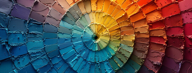 master palate paint color wheel with different colorful geometric swatches in a rainbow color tones in a circle   