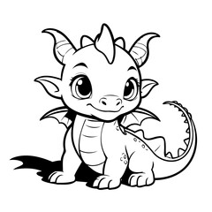 Cute vector illustration Dragon drawing for toddlers colouring page