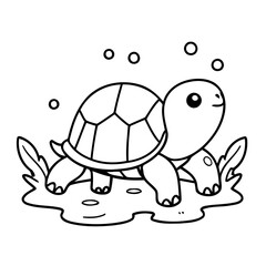 Vector illustration of a cute Turtle doodle drawing for kids page