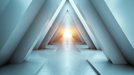 Obraz premium A long, narrow hallway with a white ceiling and white walls