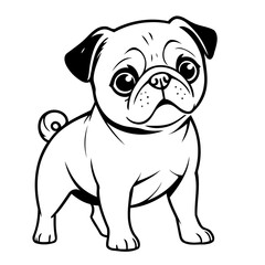 Cute vector illustration Pug drawing for toddlers colouring page