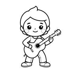 Simple vector illustration of Guitarist drawing for toddlers book