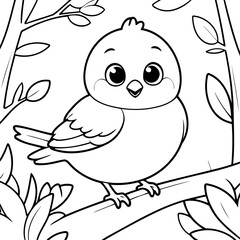 Vector illustration of a cute Bird doodle for toddlers coloring activity