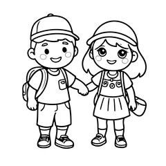 Simple vector illustration of Couple colouring page for kids
