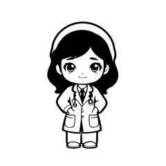 Cute vector illustration Physician doodle black and white for kids page