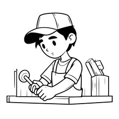 Vector illustration of a cute Carpenter drawing for toddlers coloring activity