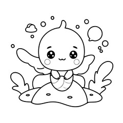 Simple vector illustration of Kawaii drawing for kids colouring page