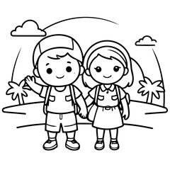 Cute vector illustration Couple for children colouring activity