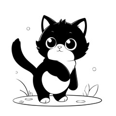 Simple vector illustration of Kitten for toddlers colouring page