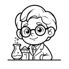 Simple vector illustration of Scientist drawing colouring activity