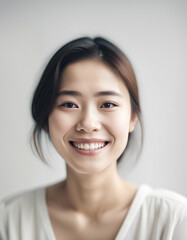 portrait of Young asian woman with sincere smile, isolated white background
