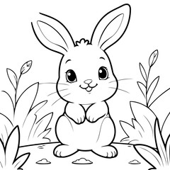 Cute vector illustration Bunny drawing for colouring page