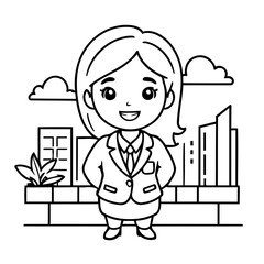 Vector illustration of a cute BusinessWoman drawing for kids colouring activity