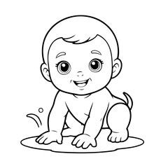 Simple vector illustration of Baby drawing colouring activity