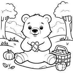Simple vector illustration of Bear hand drawn for kids coloring page