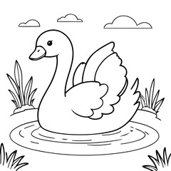 Cute vector illustration Swan drawing for toddlers colouring page