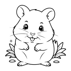 Cute vector illustration Hamster drawing for kids colouring page