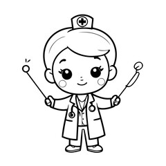 Cute vector illustration Doctor for kids colouring page
