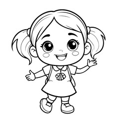 Cute vector illustration Girl drawing for colouring page