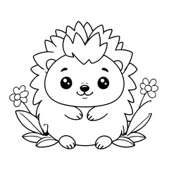 Simple vector illustration of Hedgehog colouring page for kids