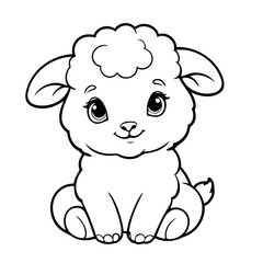Cute vector illustration Sheep drawing for toddlers colouring page