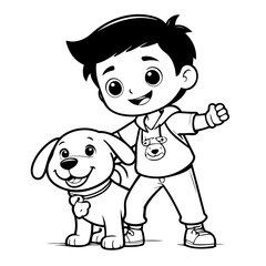 Simple vector illustration of Boy drawing for kids colouring page