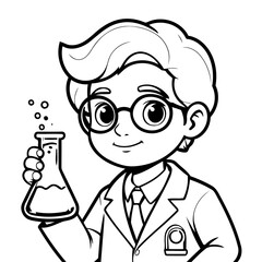 Vector illustration of a cute Scientist doodle for children worksheet