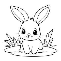 Simple vector illustration of Bunny hand drawn for kids coloring page