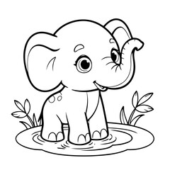 Cute vector illustration Elephant colouring page for kids