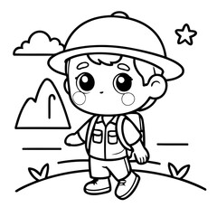 Simple vector illustration of Tourist drawing colouring activity