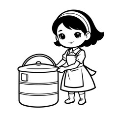 Simple vector illustration of Housekeeper drawing for toddlers coloring activity