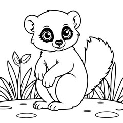 Simple vector illustration of Lemur for kids colouring worksheet
