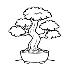 Vector illustration of a cute Bonsai drawing for toddlers colouring page