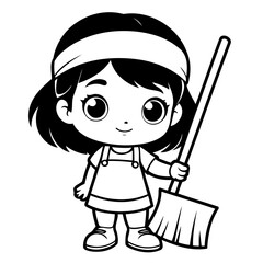 Cute vector illustration Sweeper drawing for children page