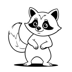 Simple vector illustration of Raccoon drawing for kids colouring page