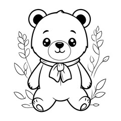 Cute vector illustration Bear doodle black and white for kids page