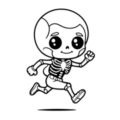 Vector illustration of a cute Skeleton doodle colouring activity for kids