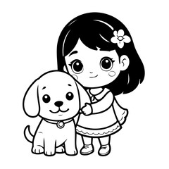 Cute vector illustration Girl drawing colouring activity