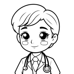 Cute vector illustration Doctor hand drawn for kids coloring page