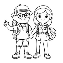 Simple vector illustration of Couple drawing colouring activity