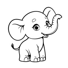 Cute vector illustration Elephant doodle colouring activity for kids