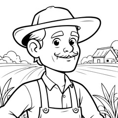 Cute vector illustration Farmer drawing for kids colouring activity