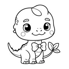 Cute vector illustration Dino drawing for kids colouring page
