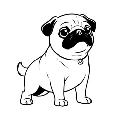 Vector illustration of a cute Pug drawing colouring activity