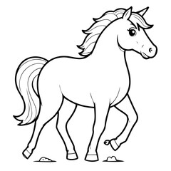 Simple vector illustration of Horse hand drawn for kids coloring page