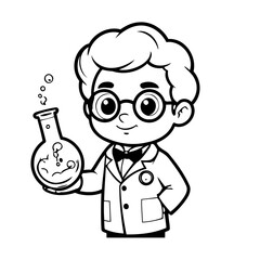 Simple vector illustration of Scientist for toddlers colouring page