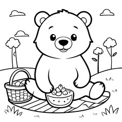 Cute vector illustration Bear doodle black and white for kids page